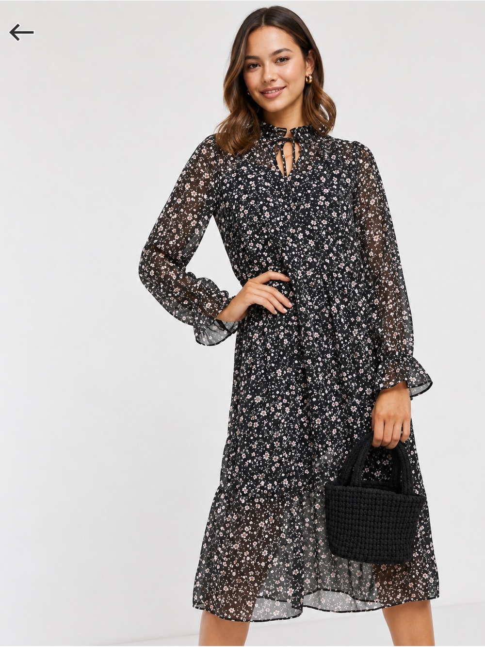 Black floral chiffon midi dress with top inside